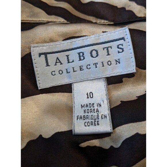 Vintage Talbots Silk Blend Blouse Womens 10 Brown Animal Print Long Sleeve Crop - Picture 7 of 8
